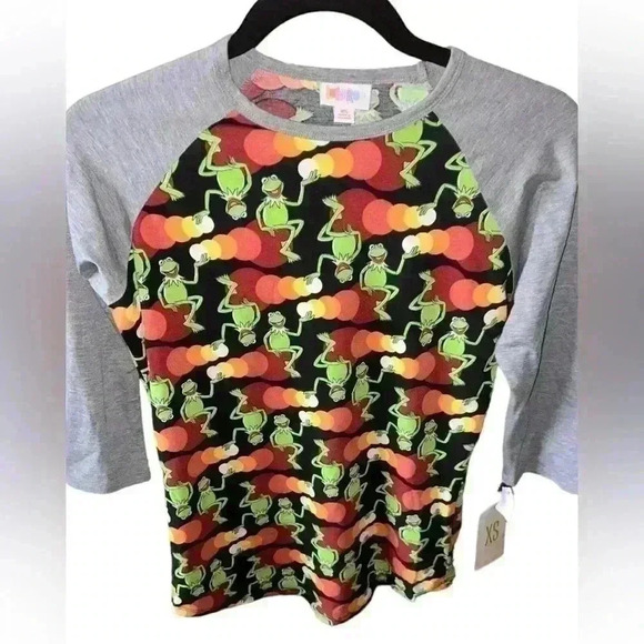 Lularoe‎ XS Kermit for Disney Randy baseball tee. Heather gray sleeves. NWT - Picture 1 of 6